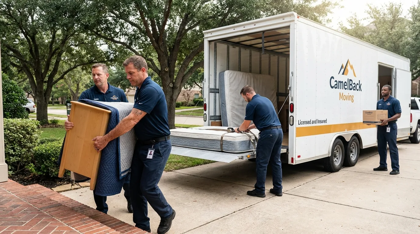 Crew loading residential truck for cross-state move from Tomahawk, WI