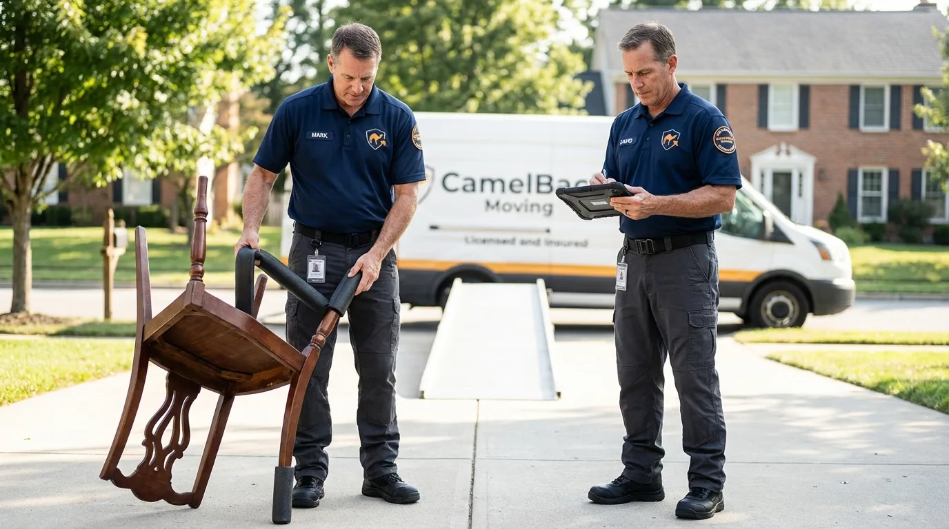 Movers inspecting furniture for damage prevention before loading in Tomahawk, WI